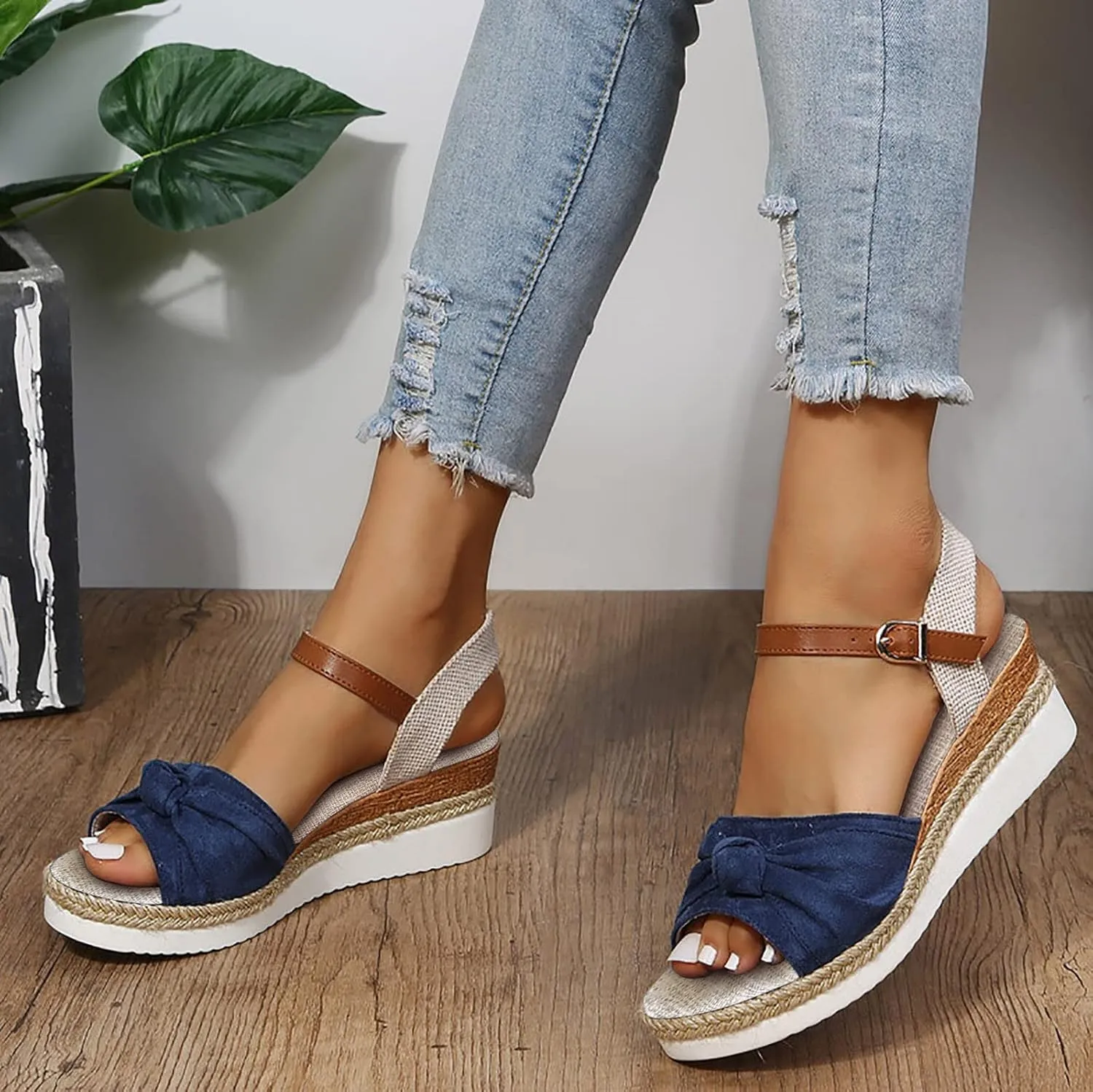 AMDBEL Orthopedic Wedge Sandals for Women Espadrille Sandals Dressy Open Toe Ankle Strap Heel Fashion Strappy Beach Shoes
