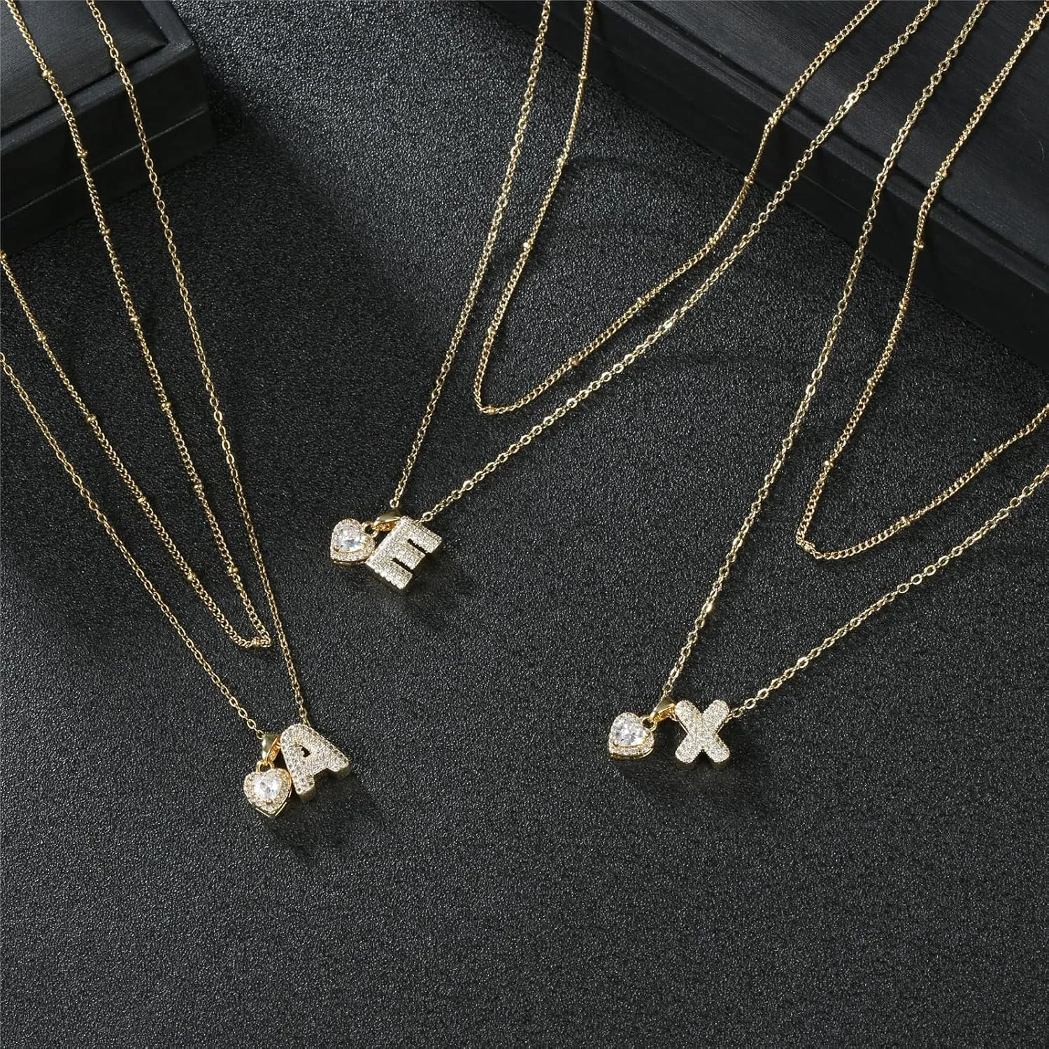 Angyape Layered Heart Initial Necklaces for Women, 18K Gold Plated Dainty Heart A-Z Letter Pendant Necklace Tiny Heart Necklaces Gifts for Womens Jewelry