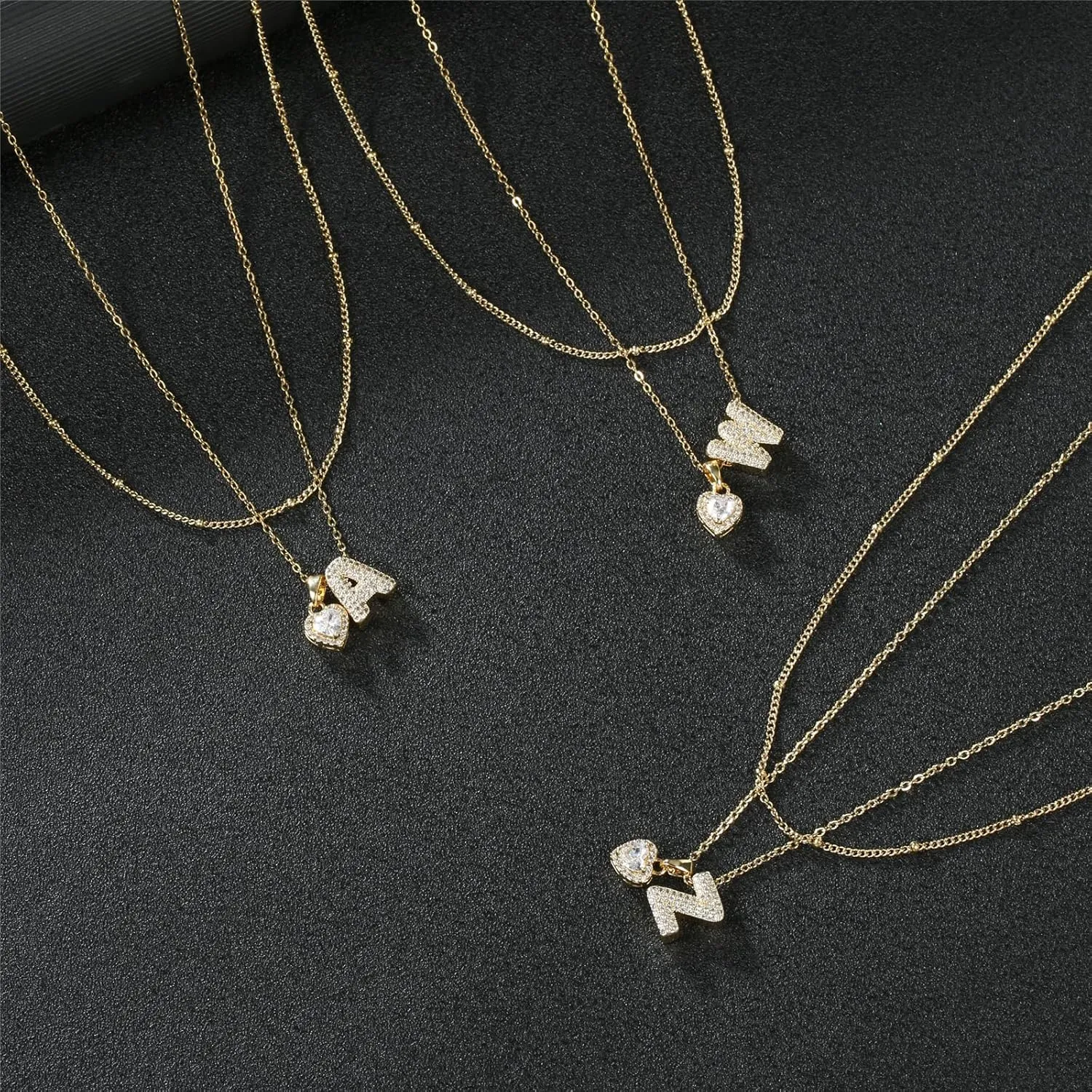 Angyape Layered Heart Initial Necklaces for Women, 18K Gold Plated Dainty Heart A-Z Letter Pendant Necklace Tiny Heart Necklaces Gifts for Womens Jewelry