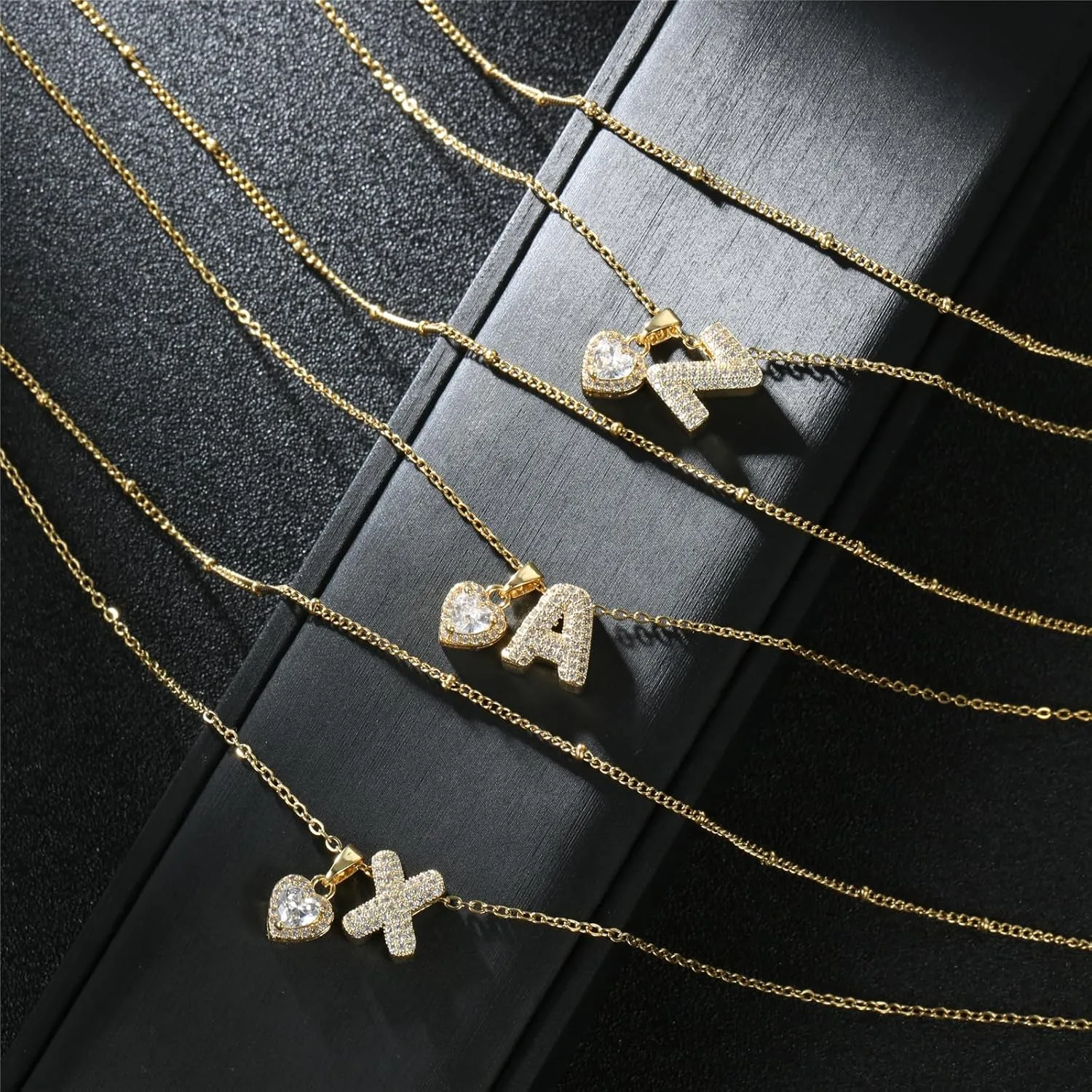 Angyape Layered Heart Initial Necklaces for Women, 18K Gold Plated Dainty Heart A-Z Letter Pendant Necklace Tiny Heart Necklaces Gifts for Womens Jewelry