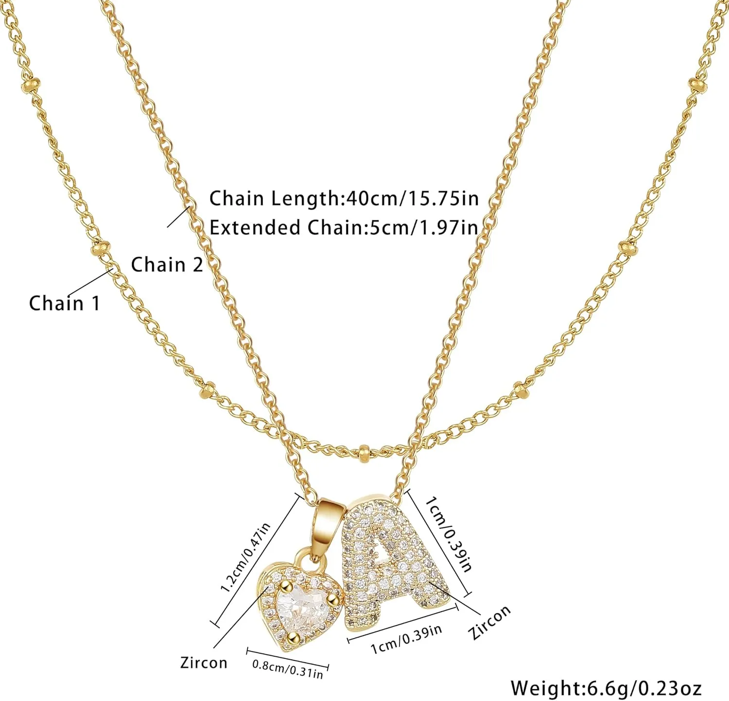 Angyape Layered Heart Initial Necklaces for Women, 18K Gold Plated Dainty Heart A-Z Letter Pendant Necklace Tiny Heart Necklaces Gifts for Womens Jewelry