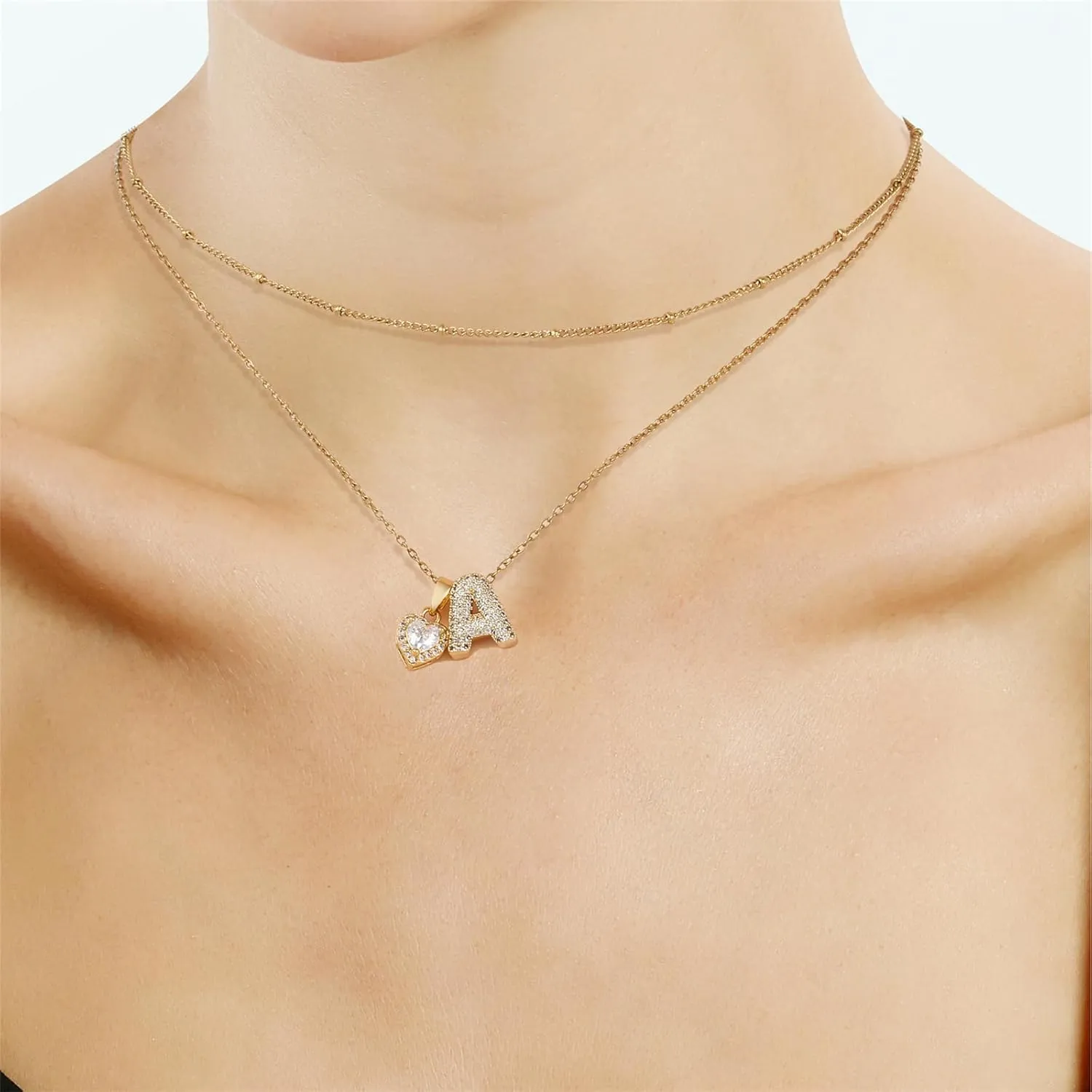 Angyape Layered Heart Initial Necklaces for Women, 18K Gold Plated Dainty Heart A-Z Letter Pendant Necklace Tiny Heart Necklaces Gifts for Womens Jewelry