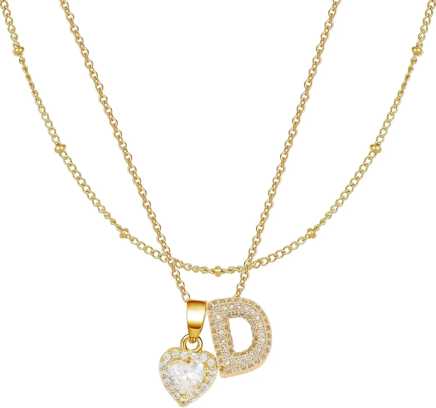 Angyape Layered Heart Initial Necklaces for Women, 18K Gold Plated Dainty Heart A-Z Letter Pendant Necklace Tiny Heart Necklaces Gifts for Womens Jewelry