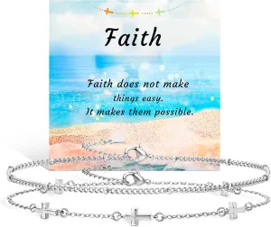 Anklets for Women 18K Gold Silver Plated Ankle Bracelets Waterproof Beaded Chain Dainty Layered Summer Beach Foot Jewelry Adjustable 2Pcs