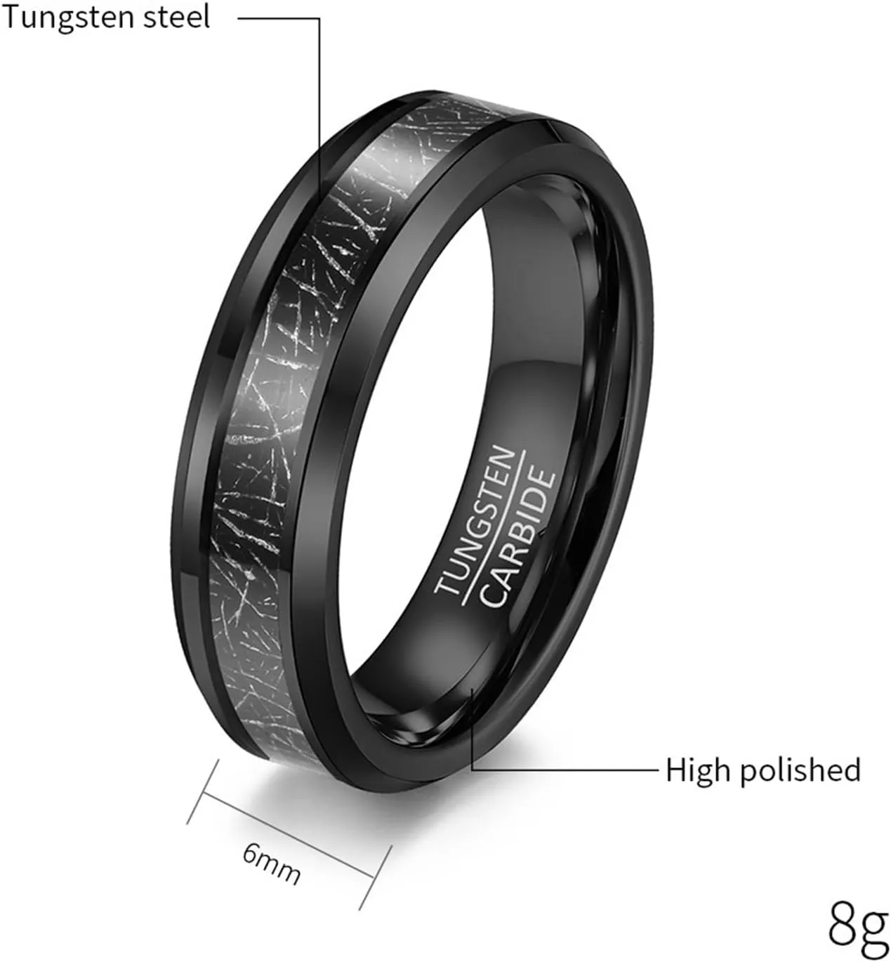Anniversary Rings for Couple, Tungsten Matching Wedding Rings Set for Him and Her Comfort Fit 6mm Black Ring Inlay Metal