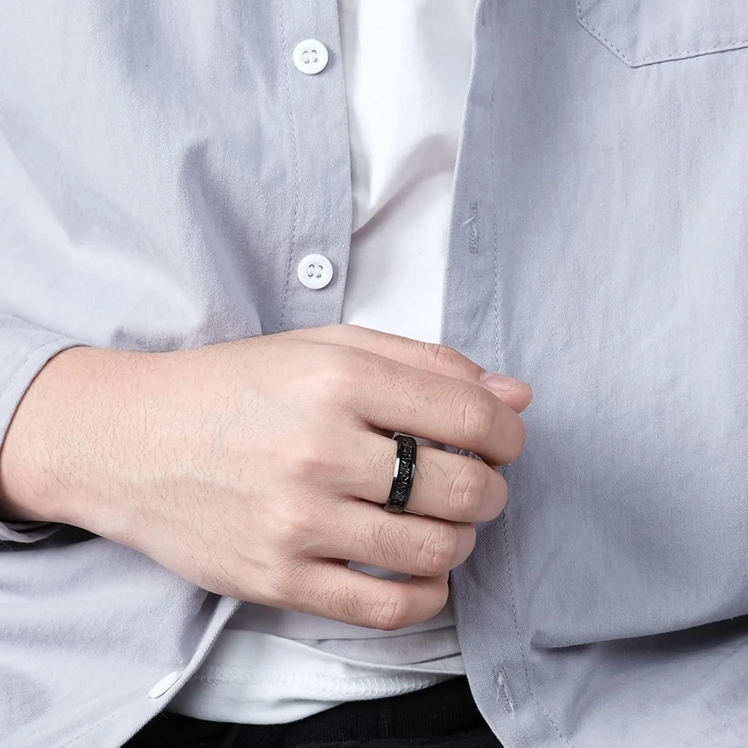 Anniversary Rings for Couple, Tungsten Matching Wedding Rings Set for Him and Her Comfort Fit 6mm Black Ring Inlay Metal