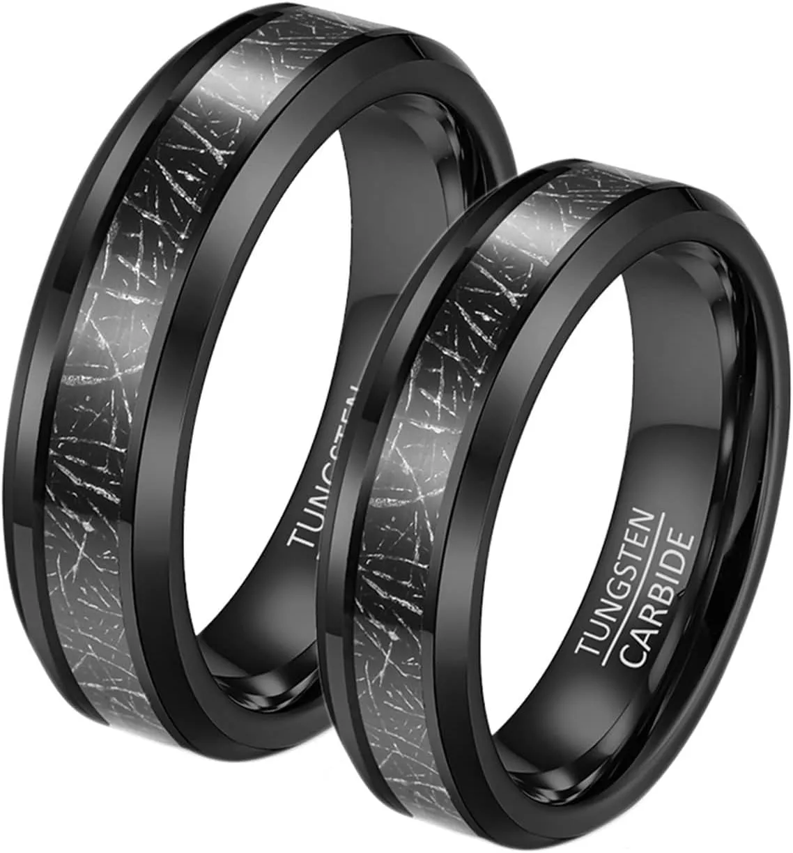 Anniversary Rings for Couple, Tungsten Matching Wedding Rings Set for Him and Her Comfort Fit 6mm Black Ring Inlay Metal