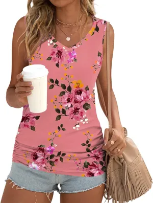 Anydoll Womens Tank Tops Summer V Neck Sleeveleeve Shirts Casual Ruched Tunics
