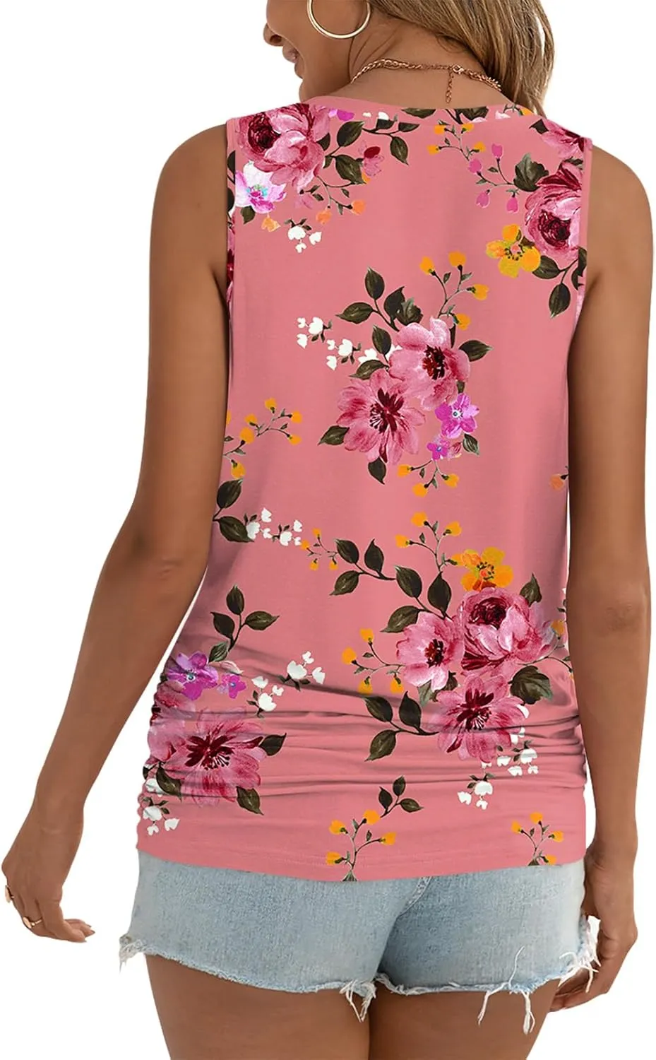 Anydoll Womens Tank Tops Summer V Neck Sleeveleeve Shirts Casual Ruched Tunics