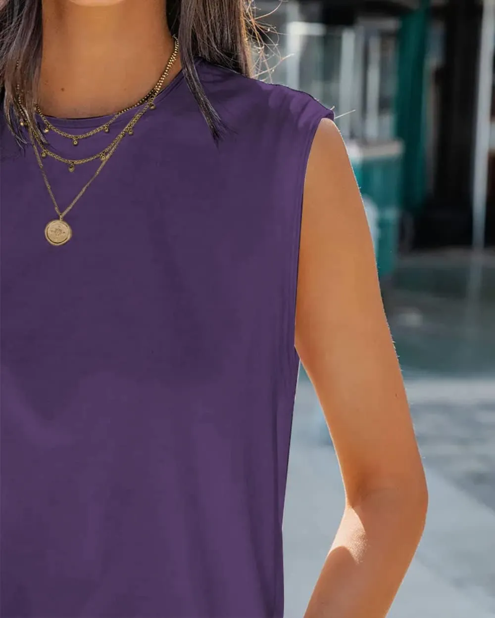 Aoysky Womens Tank Tops Crew Neck Solid Color Casual Loose Fit Summer Sleeveless Basic Tee Shirts Blouse