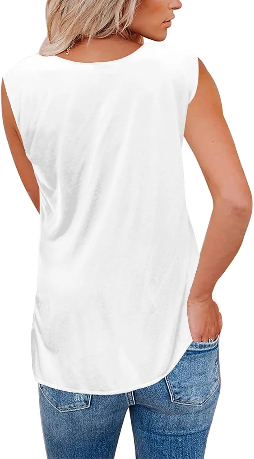 Aoysky Womens Tank Tops Crew Neck Solid Color Casual Loose Fit Summer Sleeveless Basic Tee Shirts Blouse
