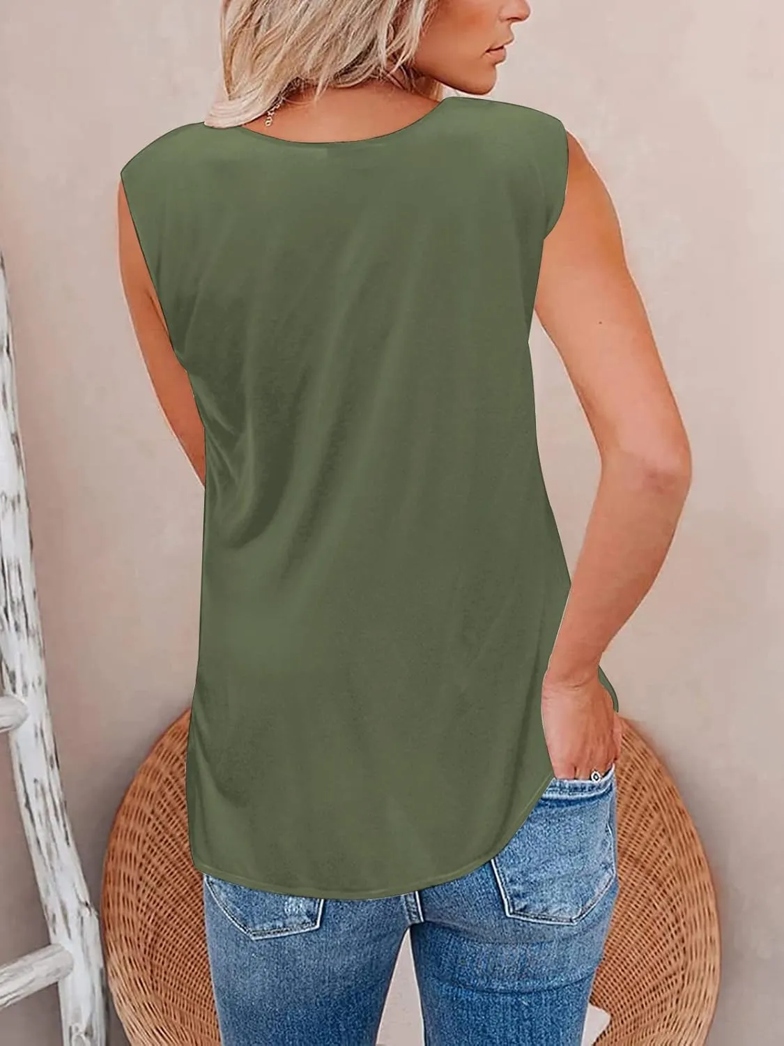 Aoysky Womens Tank Tops Crew Neck Solid Color Casual Loose Fit Summer Sleeveless Basic Tee Shirts Blouse