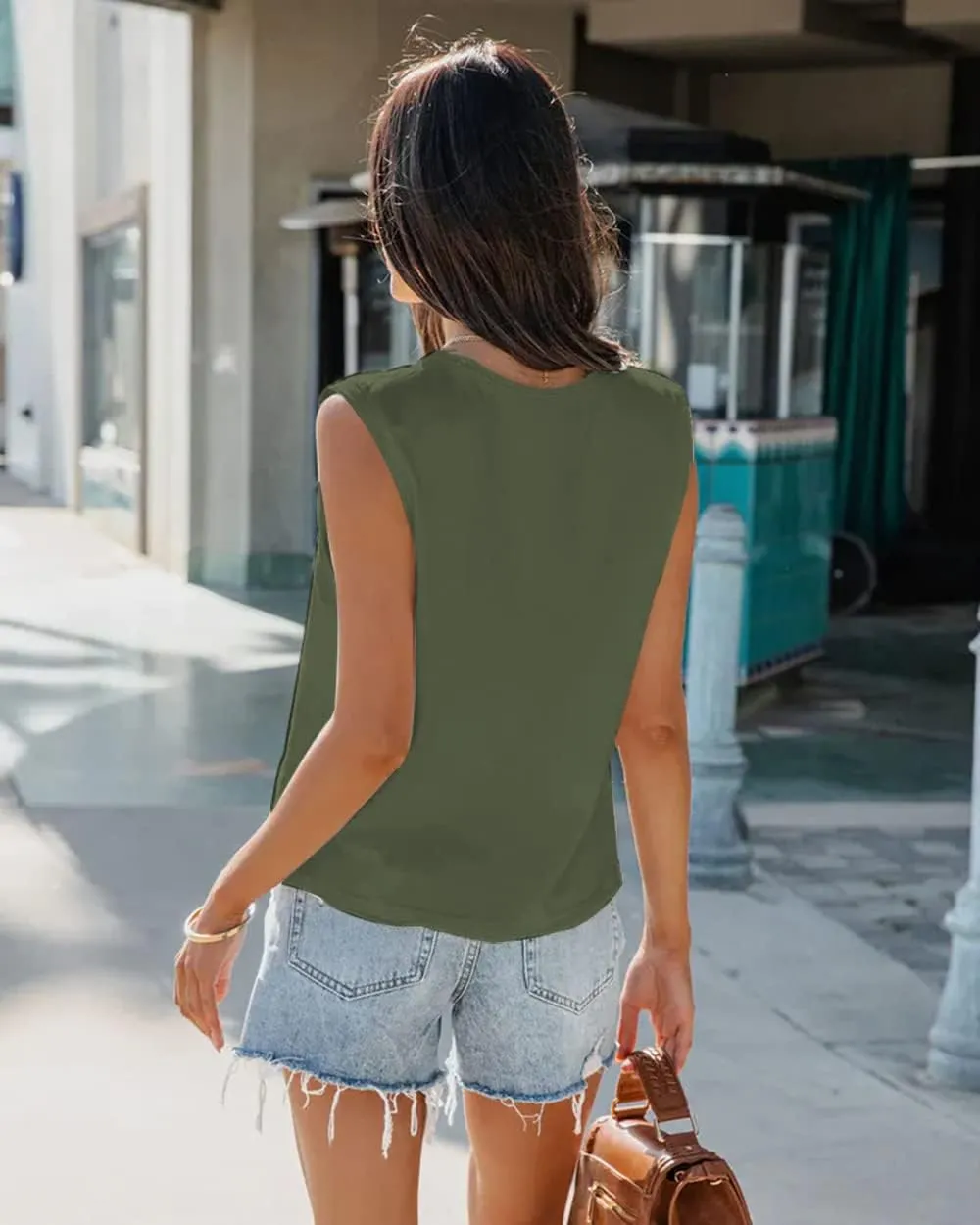 Aoysky Womens Tank Tops Crew Neck Solid Color Casual Loose Fit Summer Sleeveless Basic Tee Shirts Blouse