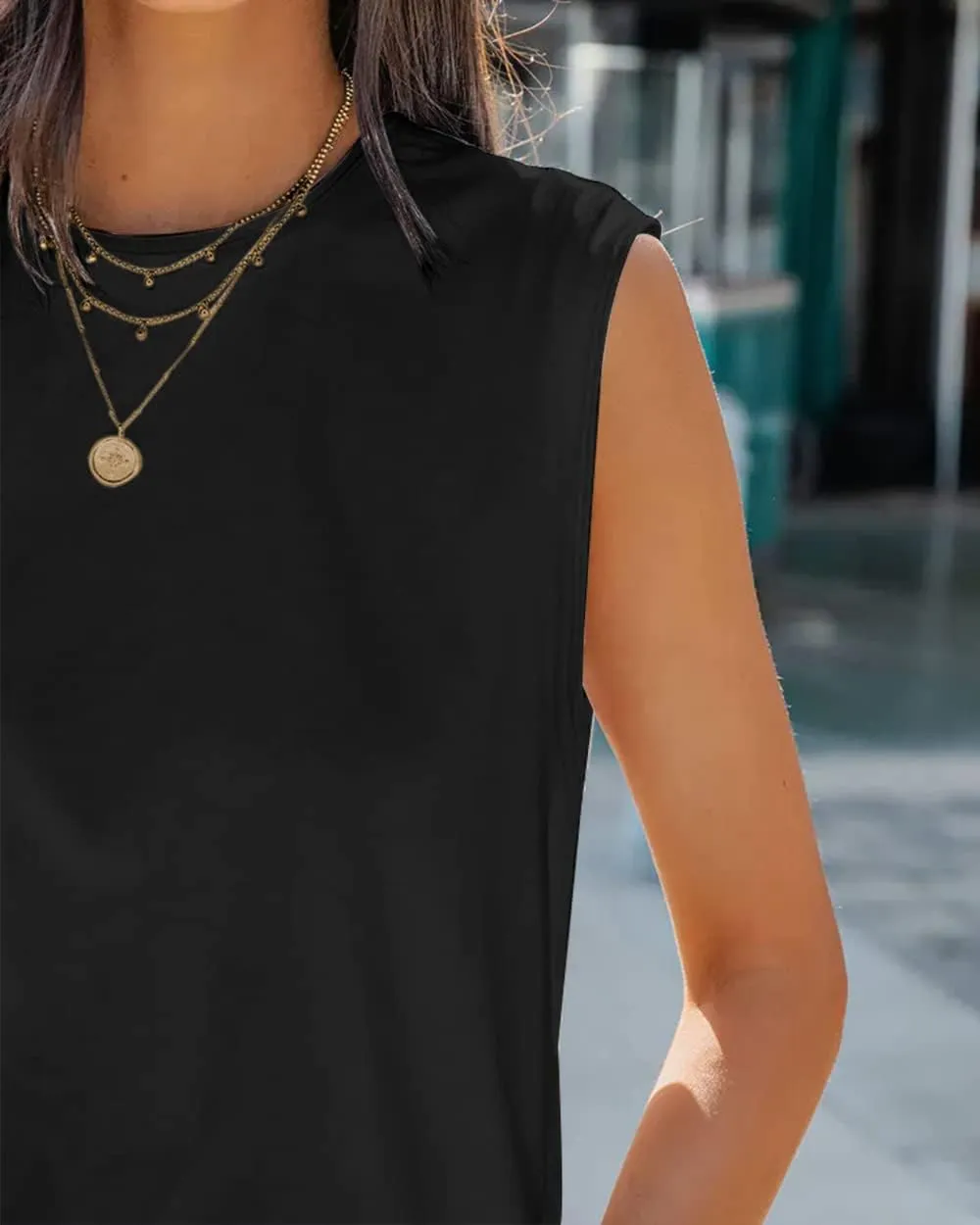 Aoysky Womens Tank Tops Crew Neck Solid Color Casual Loose Fit Summer Sleeveless Basic Tee Shirts Blouse