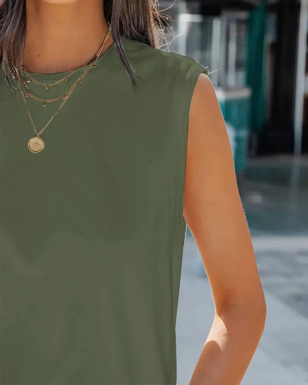 Aoysky Womens Tank Tops Crew Neck Solid Color Casual Loose Fit Summer Sleeveless Basic Tee Shirts Blouse