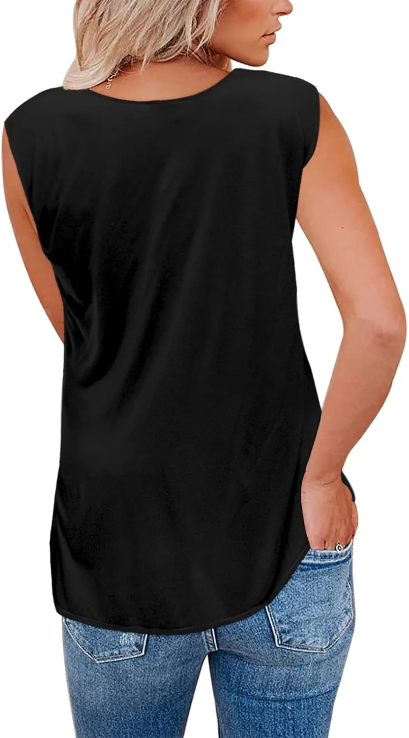 Aoysky Womens Tank Tops Crew Neck Solid Color Casual Loose Fit Summer Sleeveless Basic Tee Shirts Blouse
