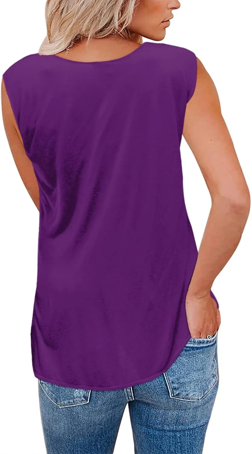 Aoysky Womens Tank Tops Crew Neck Solid Color Casual Loose Fit Summer Sleeveless Basic Tee Shirts Blouse