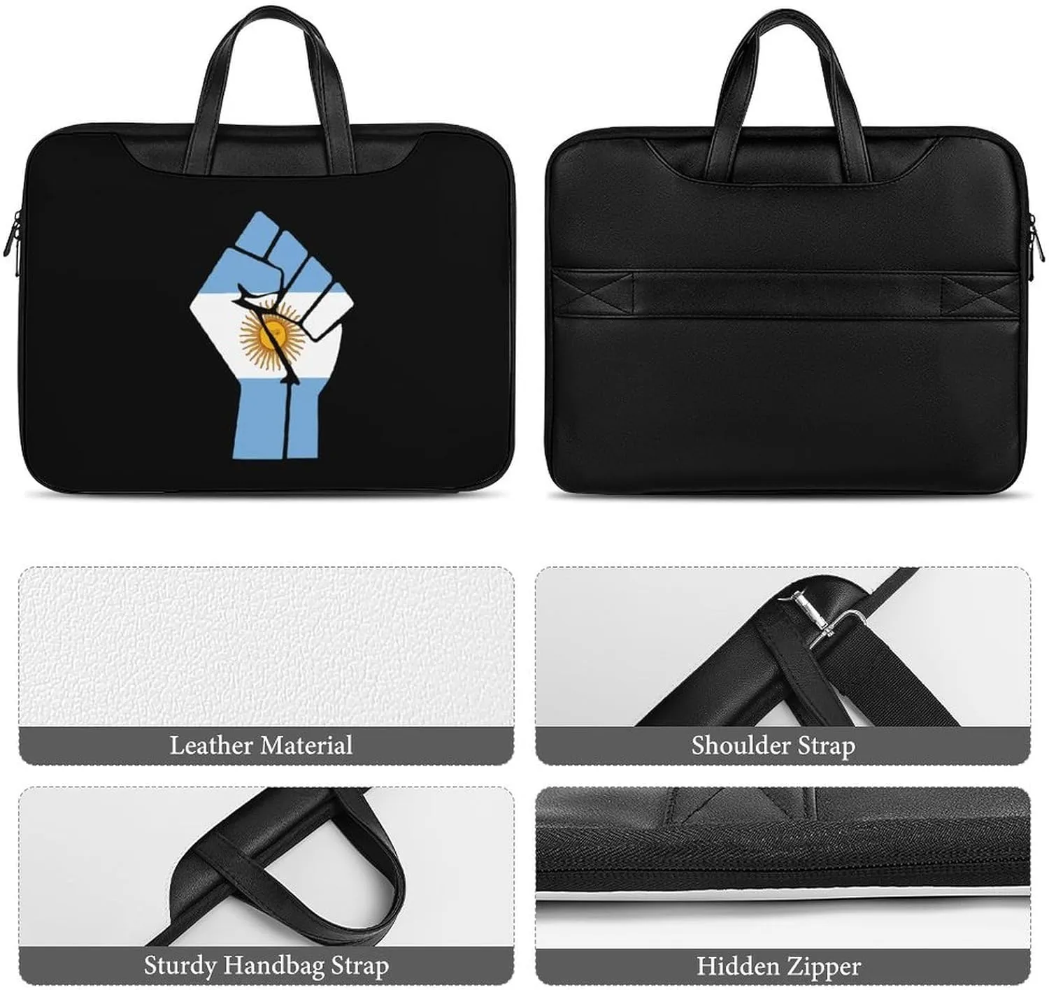 Argentina Flag Resist Leather Bag Laptop Case Slim Water Resistant Computer Bags with Handle Briefcase for Work