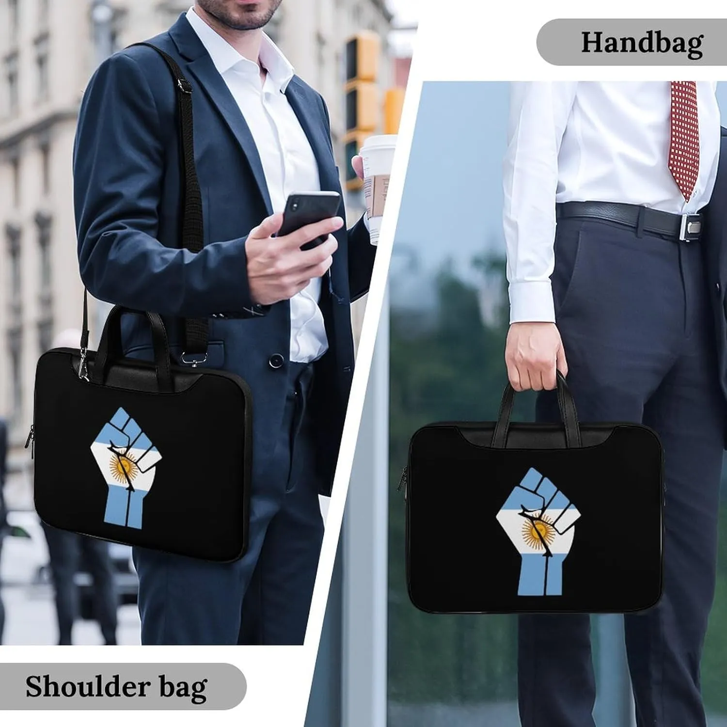 Argentina Flag Resist Leather Bag Laptop Case Slim Water Resistant Computer Bags with Handle Briefcase for Work