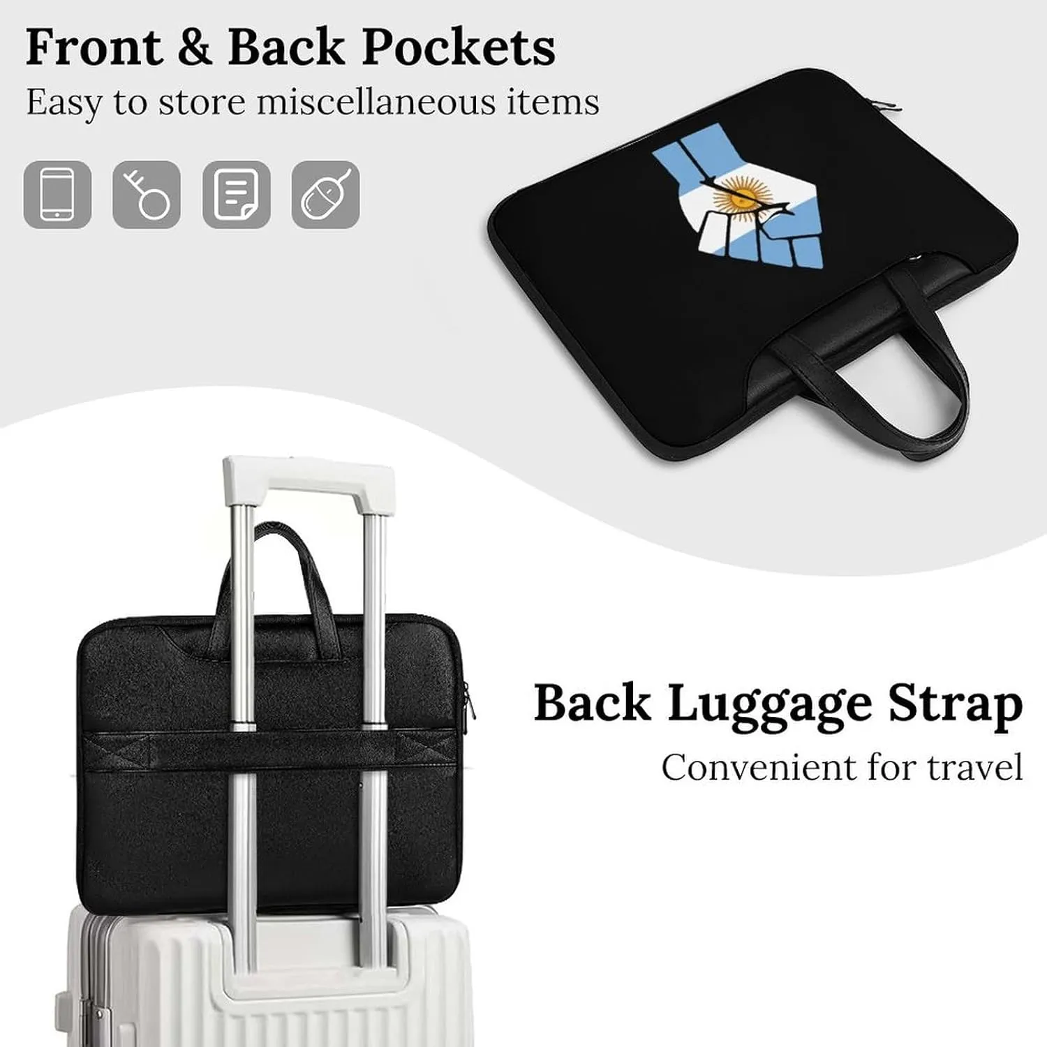 Argentina Flag Resist Leather Bag Laptop Case Slim Water Resistant Computer Bags with Handle Briefcase for Work