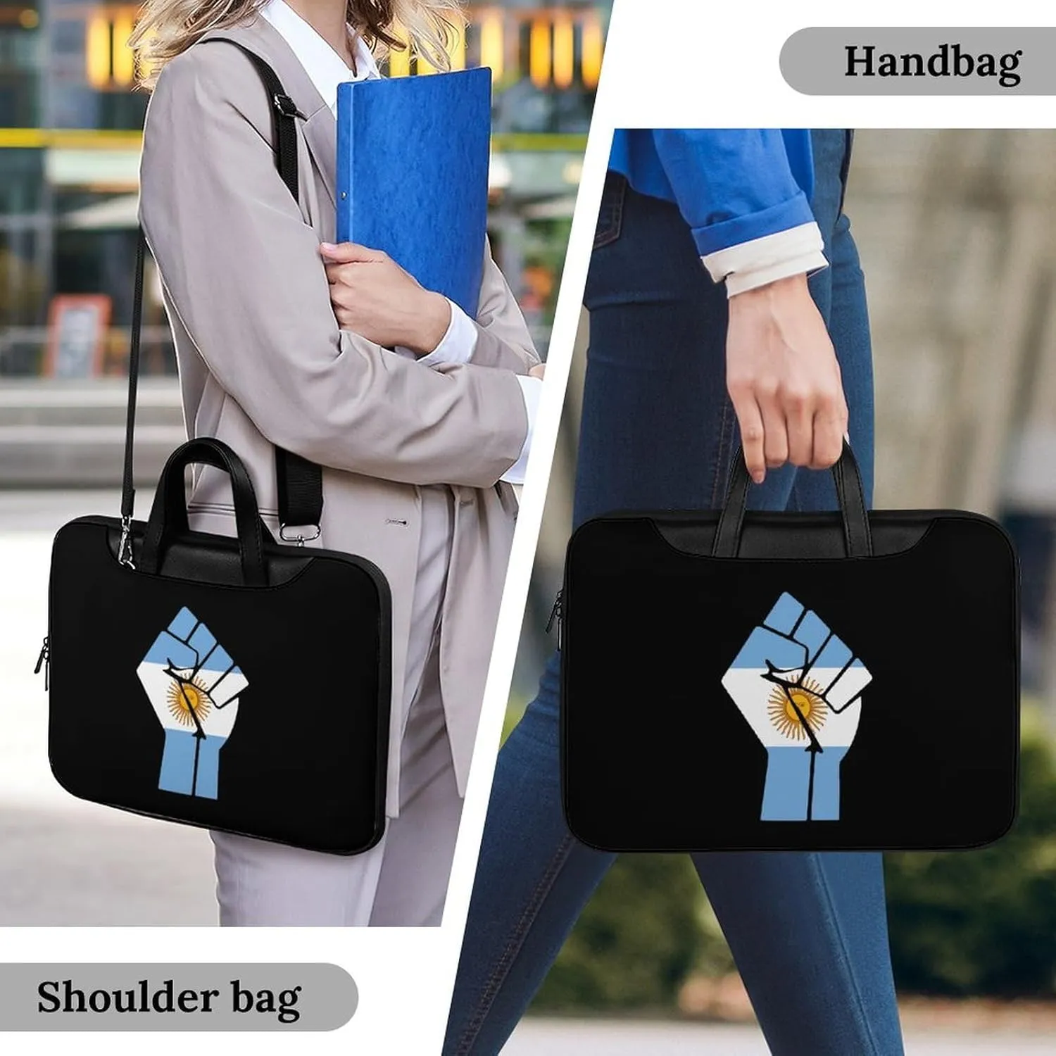Argentina Flag Resist Leather Bag Laptop Case Slim Water Resistant Computer Bags with Handle Briefcase for Work