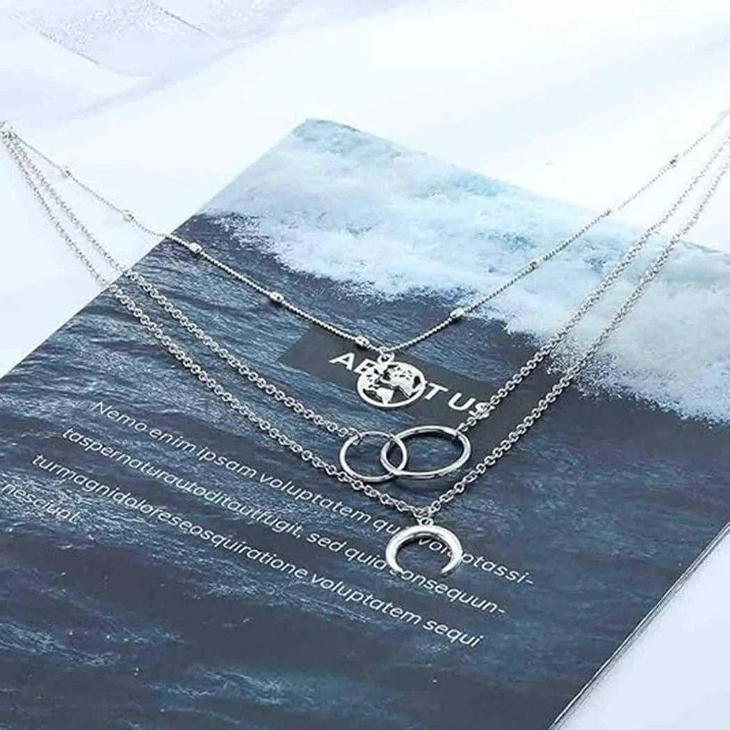Asooll Boho Layered Pendant Necklaces Vintage Moon Necklace for Women(silver)