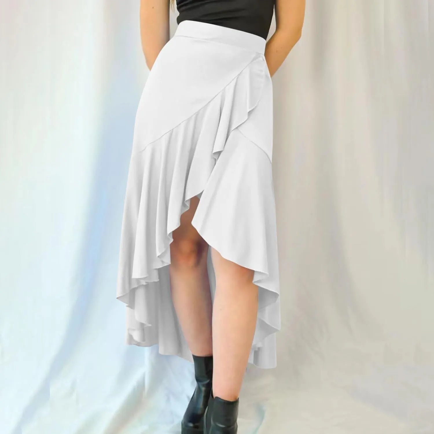 Asymmetrical Ruffle Hem Skirt for Women Summer Elegant Flowy High Low Skorts Casual Loose Flowy Beach A-Line Skirts