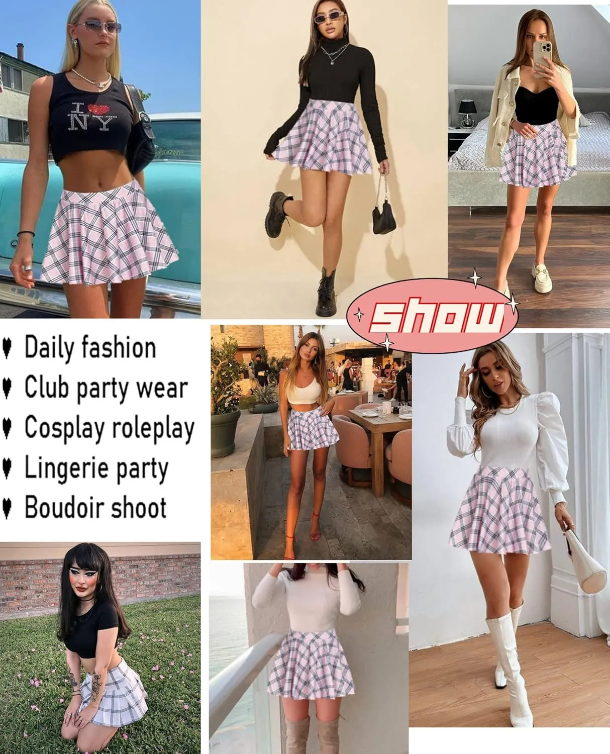 Avidlove Pleated Mini Skirt Plaid Skirts High Waist A Line Skater Skirt for Lingerie Schoolgirl
