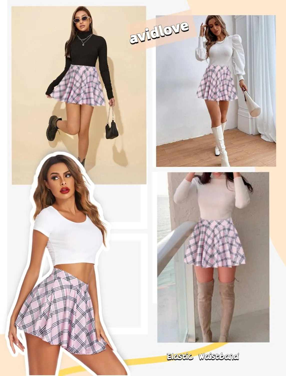 Avidlove Pleated Mini Skirt Plaid Skirts High Waist A Line Skater Skirt for Lingerie Schoolgirl