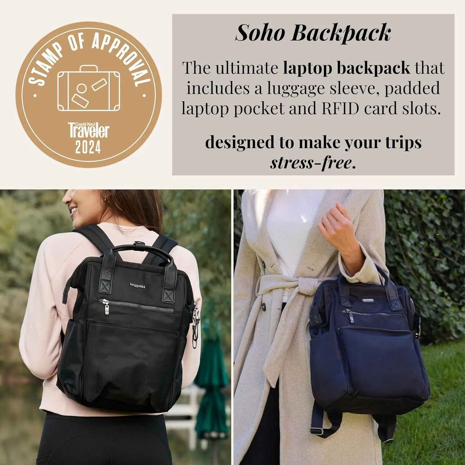 Baggallini Soho Backpack Black Cheetah