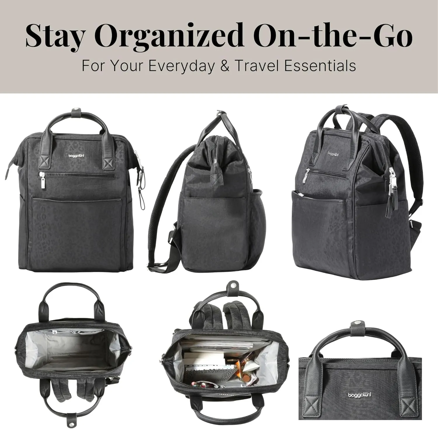 Baggallini Soho Backpack Black Cheetah