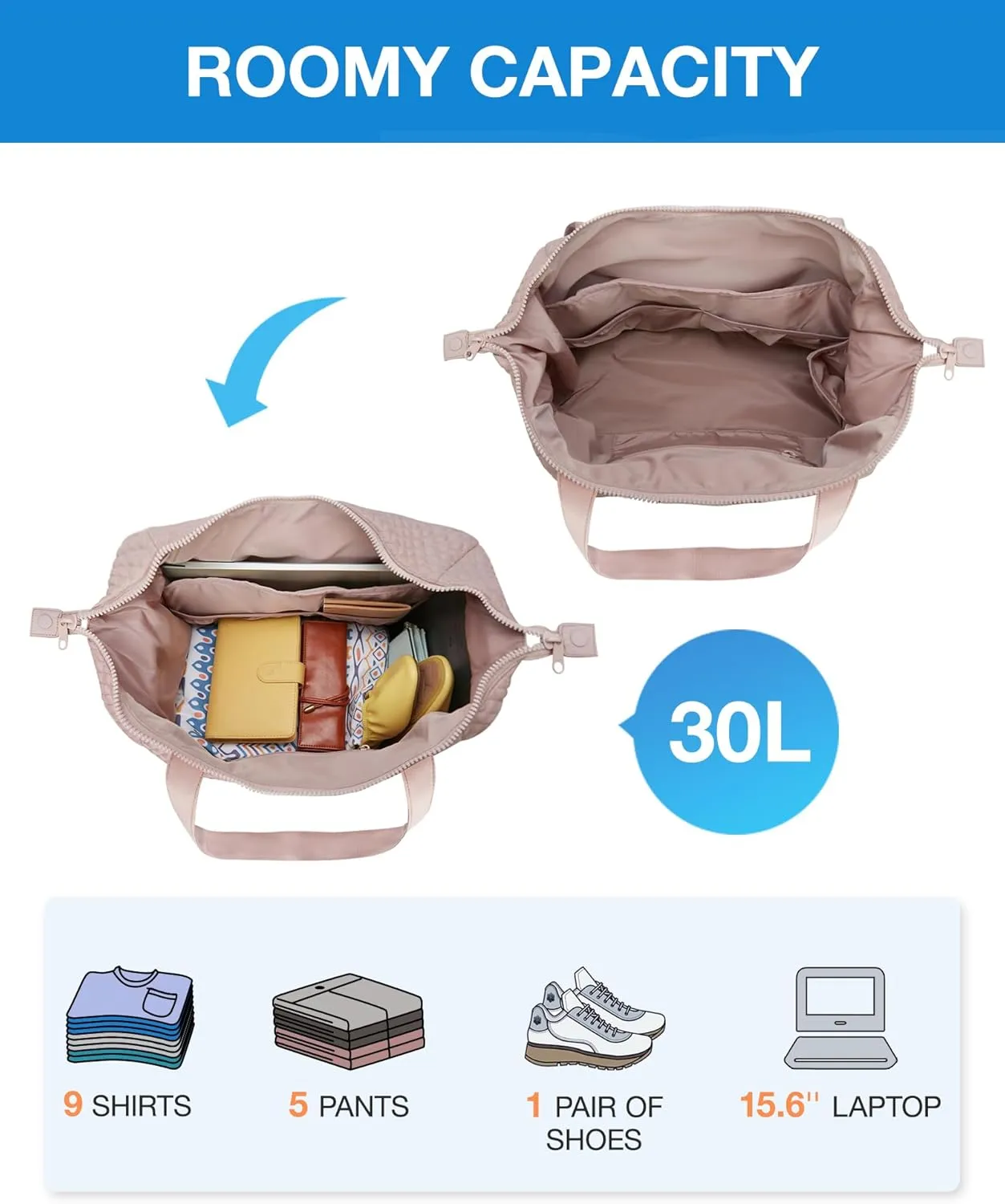 BAGSMART Large Gym Bag with Yoga Mat Buckle, Weekender Overnight Bag for Women, Travel Duffle Bag for Travel Essentials, Carry On Tote Bag Hospital Bag for Labor and Delivery