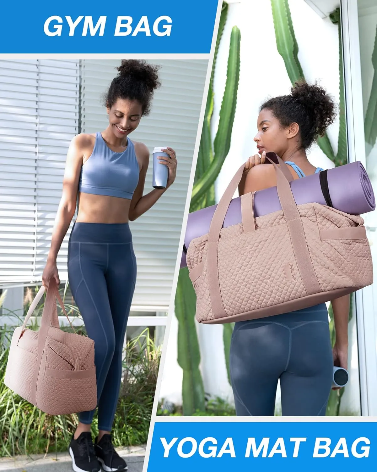 BAGSMART Large Gym Bag with Yoga Mat Buckle, Weekender Overnight Bag for Women, Travel Duffle Bag for Travel Essentials, Carry On Tote Bag Hospital Bag for Labor and Delivery