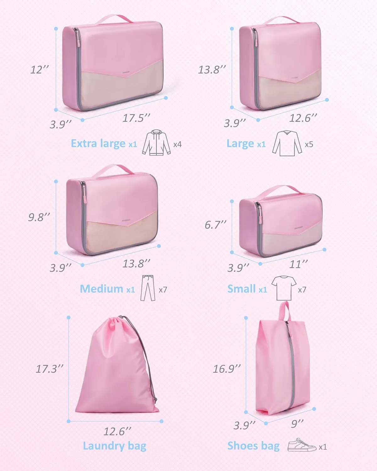 BAGSMART Packing Cubes for Travel, 6 Set Lightweight Travel Packing Cubes for Suitcases, Suitcases Organizer & Travel Cubes for Packing Baby Pink, BM0104022