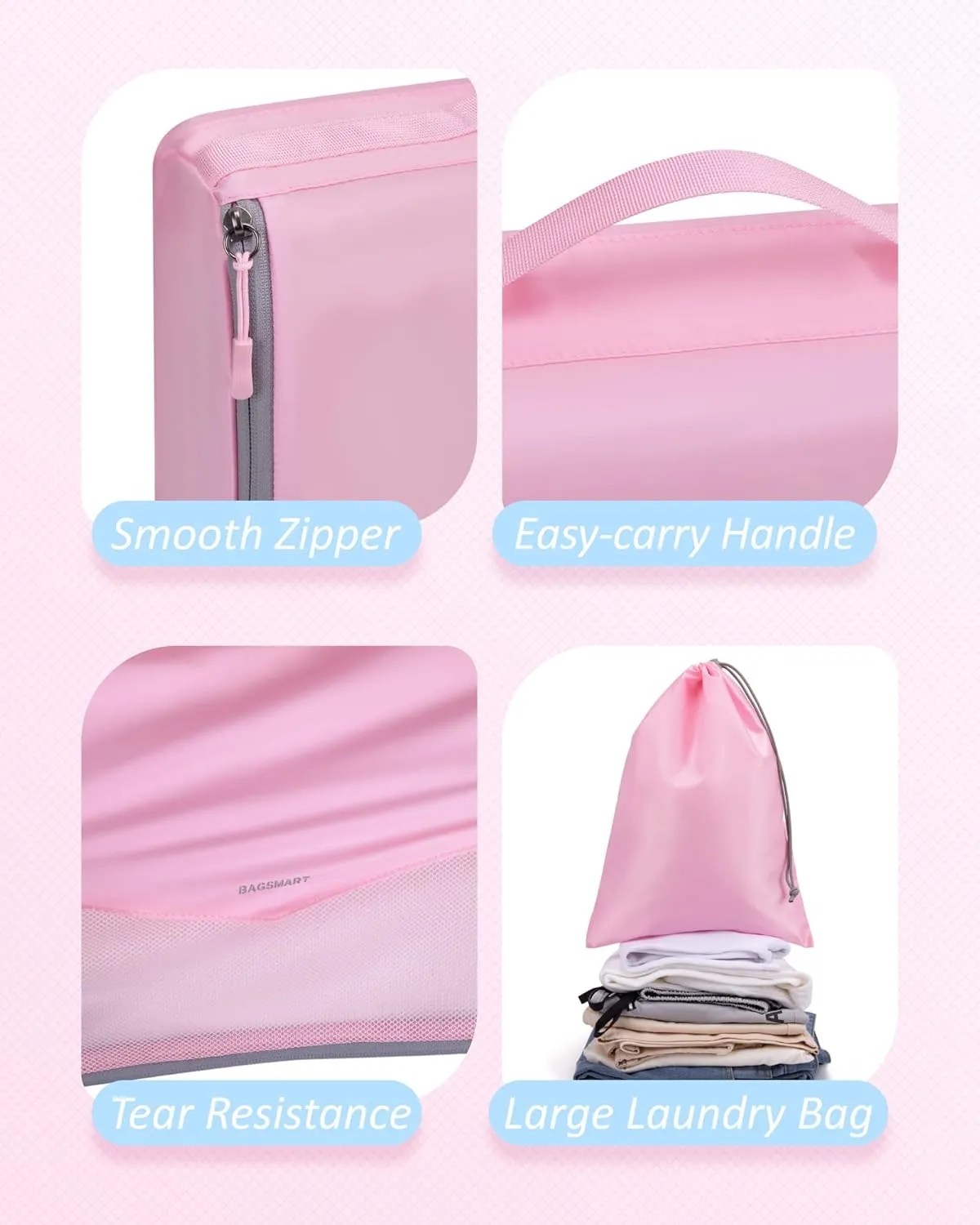 BAGSMART Packing Cubes for Travel, 6 Set Lightweight Travel Packing Cubes for Suitcases, Suitcases Organizer & Travel Cubes for Packing Baby Pink, BM0104022