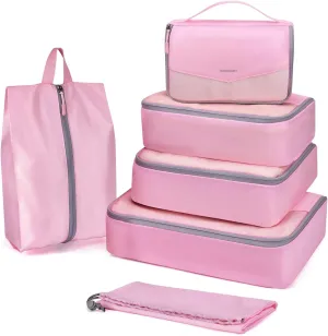 BAGSMART Packing Cubes for Travel, 6 Set Lightweight Travel Packing Cubes for Suitcases, Suitcases Organizer & Travel Cubes for Packing Baby Pink, BM0104022
