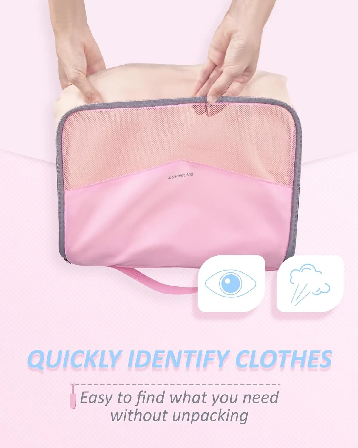 BAGSMART Packing Cubes for Travel, 6 Set Lightweight Travel Packing Cubes for Suitcases, Suitcases Organizer & Travel Cubes for Packing Baby Pink, BM0104022