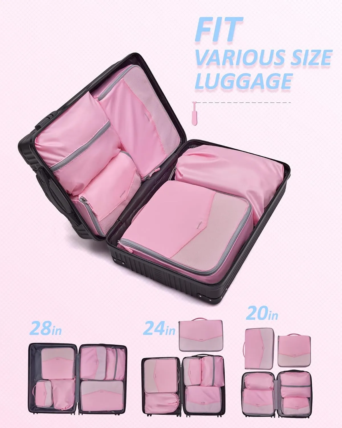 BAGSMART Packing Cubes for Travel, 6 Set Lightweight Travel Packing Cubes for Suitcases, Suitcases Organizer & Travel Cubes for Packing Baby Pink, BM0104022
