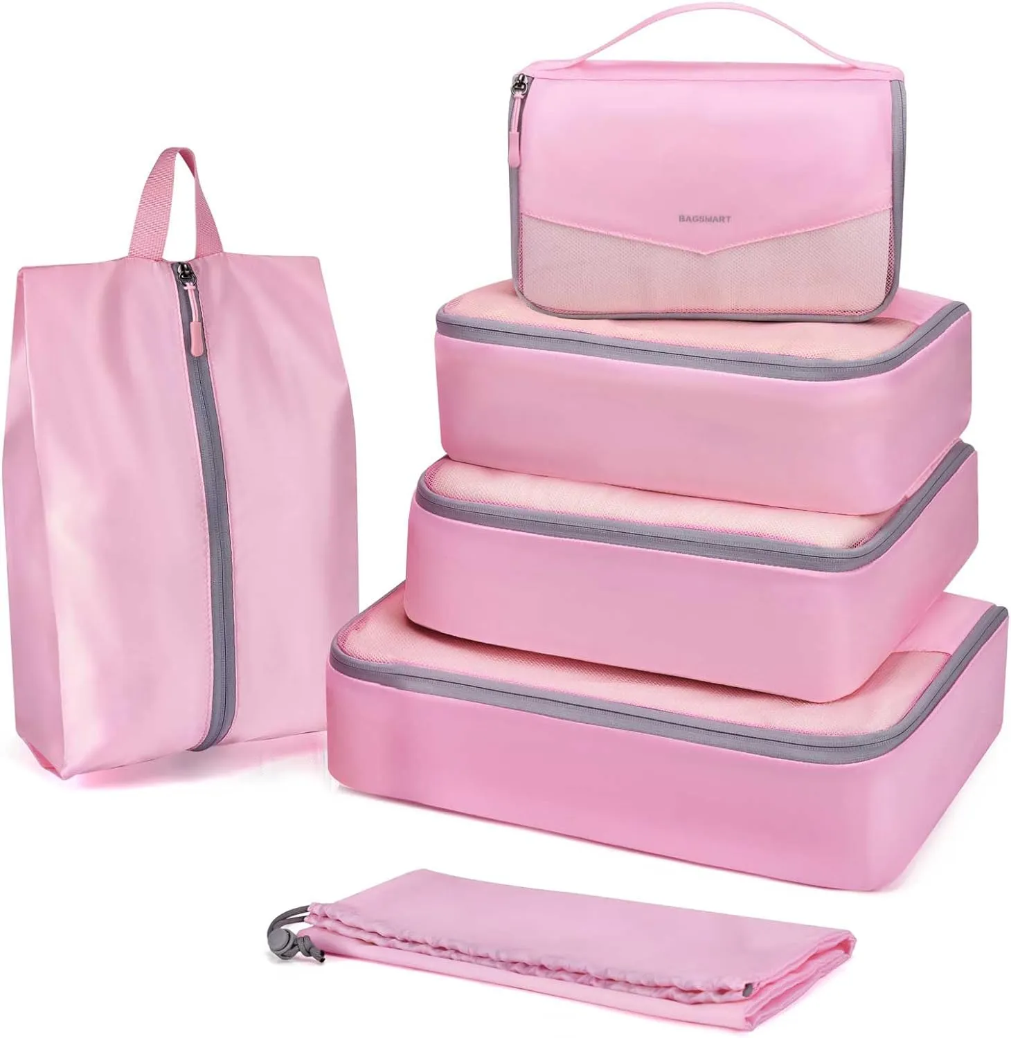 BAGSMART Packing Cubes for Travel, 6 Set Lightweight Travel Packing Cubes for Suitcases, Suitcases Organizer & Travel Cubes for Packing Baby Pink, BM0104022