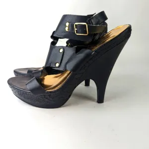 Bakers Melissa Black Strappy Snakeprint Heels 10