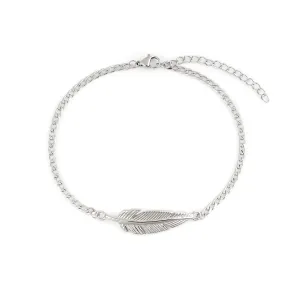 Baronyka Men's Handcrafted Anklet, Wax Cord, Stainless Steel, Adjustable Length, Durable for Everyday Wear and Modern Look (Silver Feather)