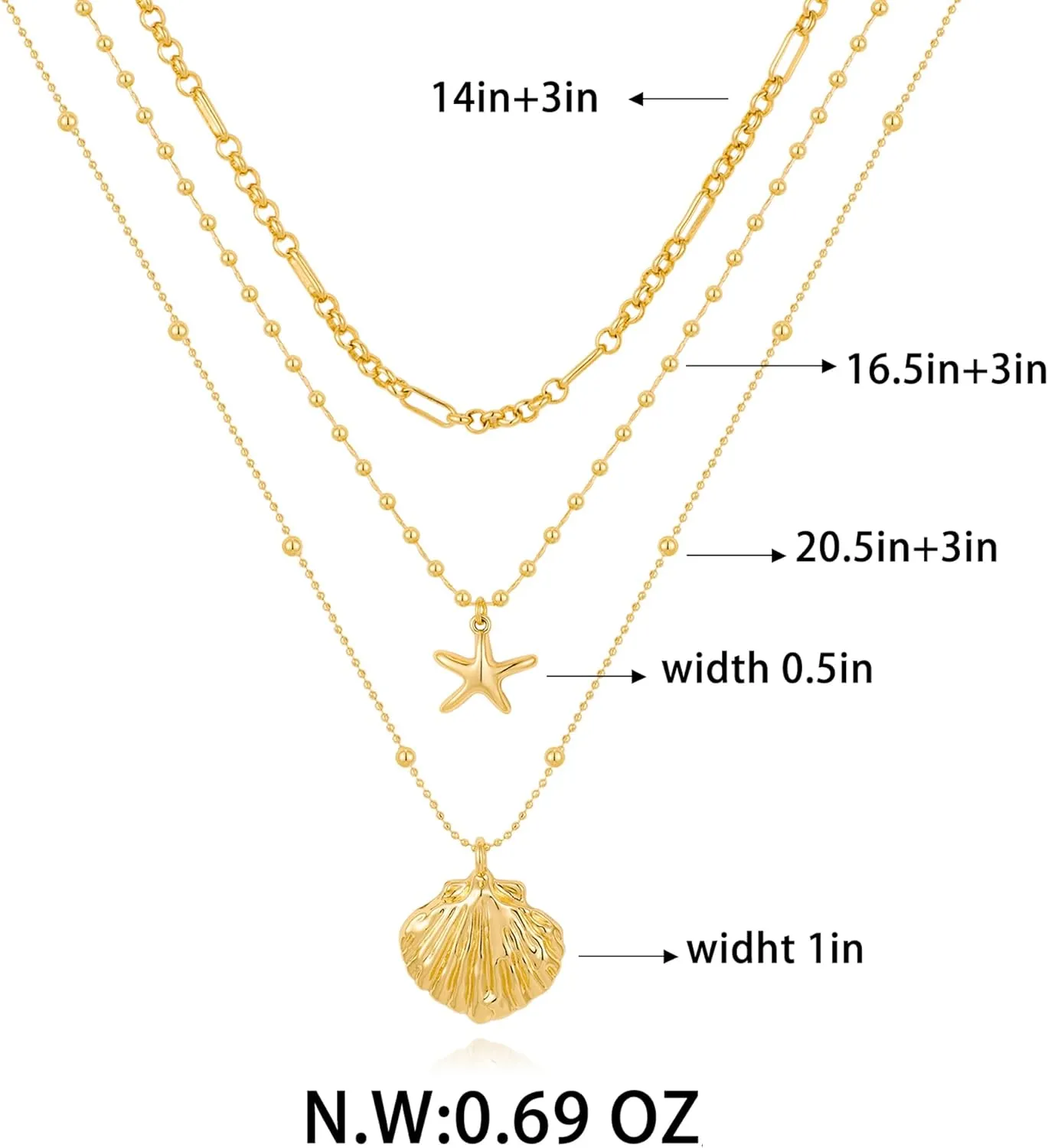 Beach Necklaces For Women Gold Shell Starfish Conch Necklace Summer Jewelry