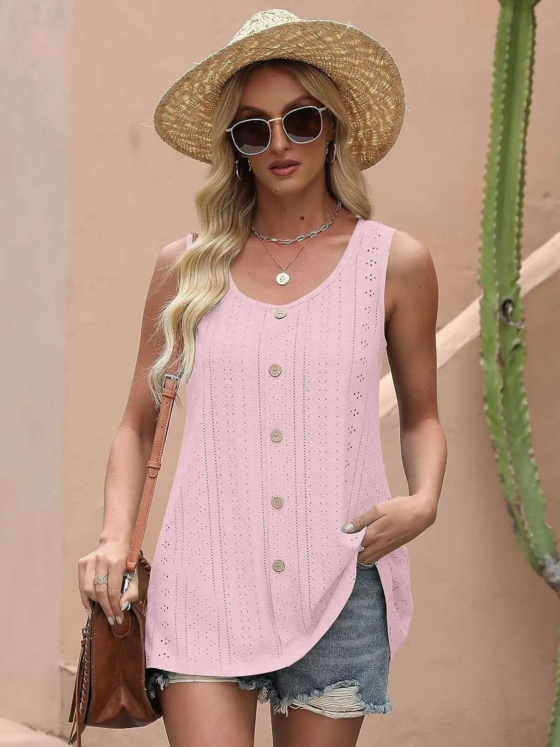 BELAROI Womens Plus Size Tank Tops Summer Tshirts Sleeveless Casual Scoop Neck Button Loose Fit 1X-5X
