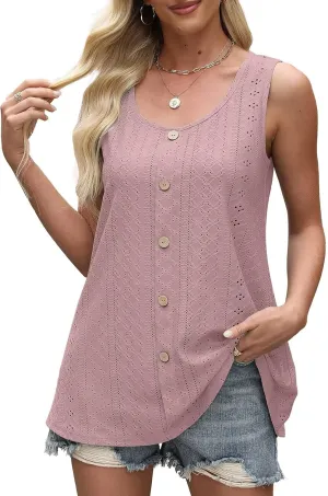 BELAROI Womens Plus Size Tank Tops Summer Tshirts Sleeveless Casual Scoop Neck Button Loose Fit 1X-5X