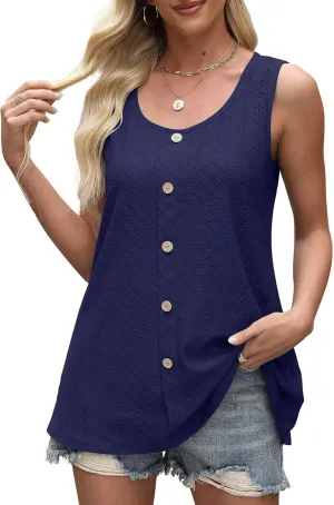 BELAROI Womens Plus Size Tank Tops Summer Tshirts Sleeveless Casual Scoop Neck Button Loose Fit 1X-5X