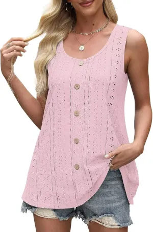 BELAROI Womens Plus Size Tank Tops Summer Tshirts Sleeveless Casual Scoop Neck Button Loose Fit 1X-5X