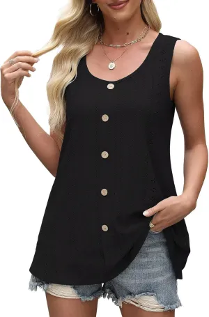 BELAROI Womens Plus Size Tank Tops Summer Tshirts Sleeveless Casual Scoop Neck Button Loose Fit 1X-5X