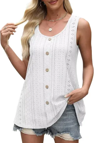 BELAROI Womens Plus Size Tank Tops Summer Tshirts Sleeveless Casual Scoop Neck Button Loose Fit 1X-5X