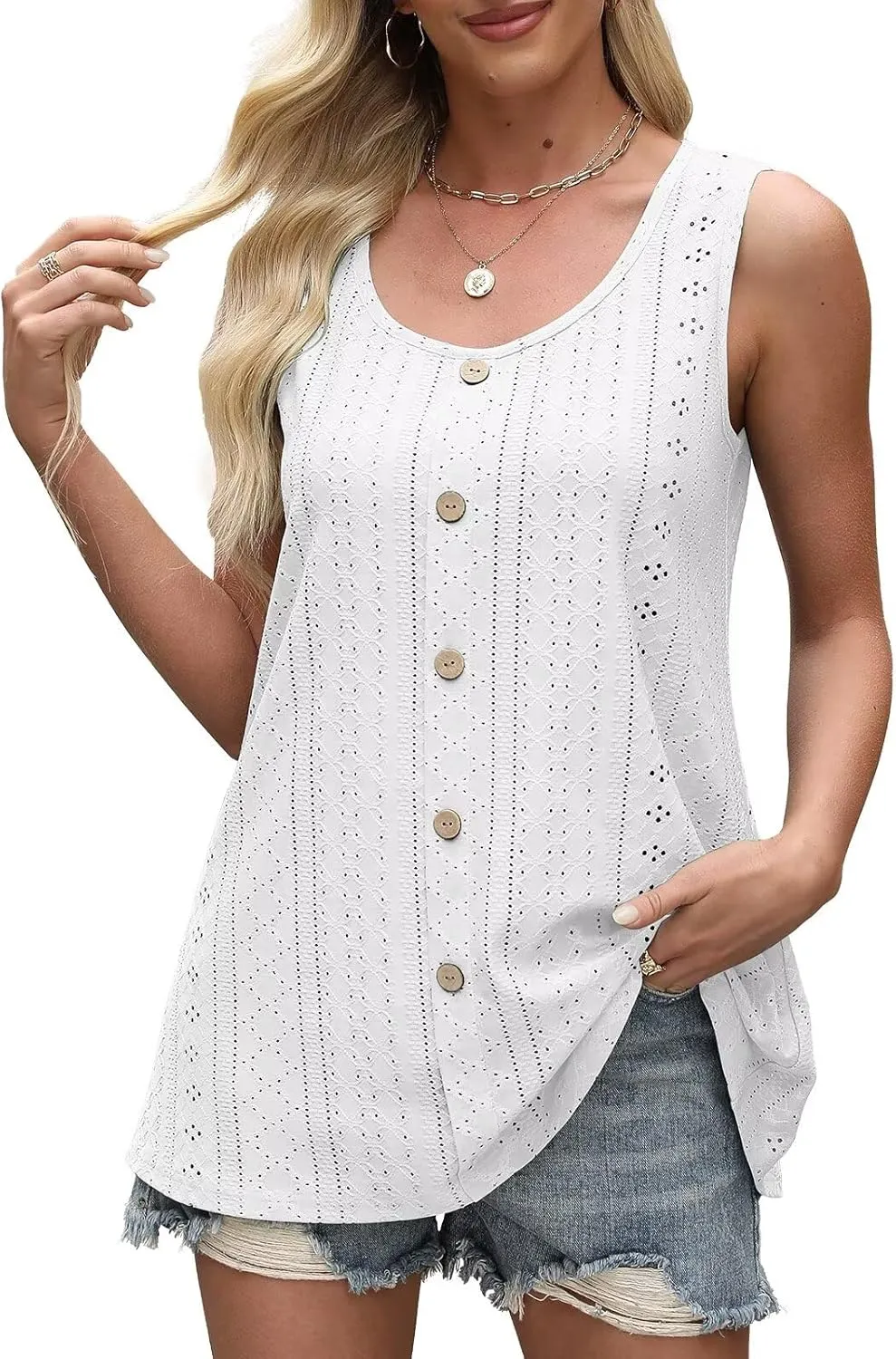 BELAROI Womens Plus Size Tank Tops Summer Tshirts Sleeveless Casual Scoop Neck Button Loose Fit 1X-5X