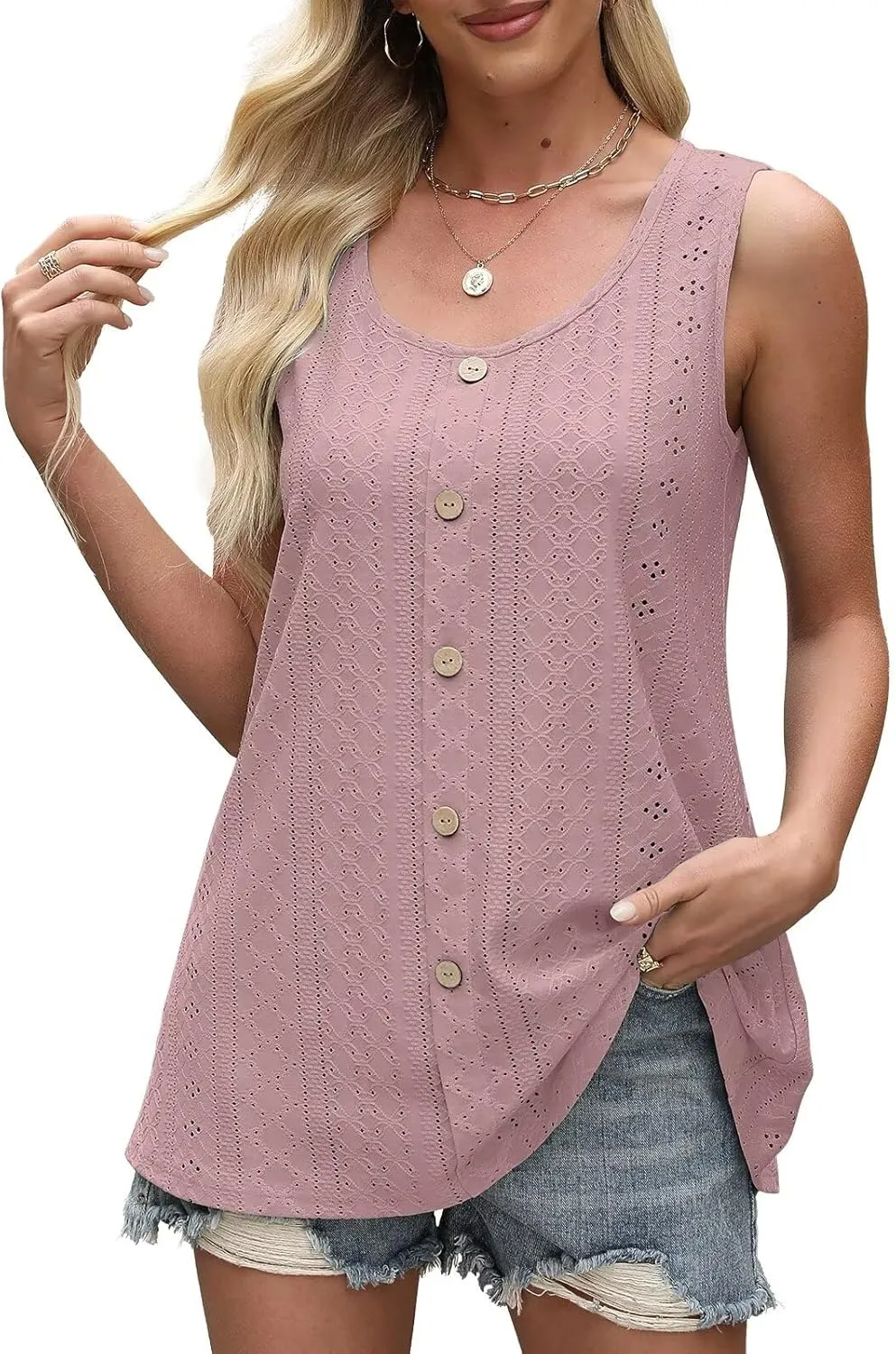 BELAROI Womens Plus Size Tank Tops Summer Tshirts Sleeveless Casual Scoop Neck Button Loose Fit 1X-5X
